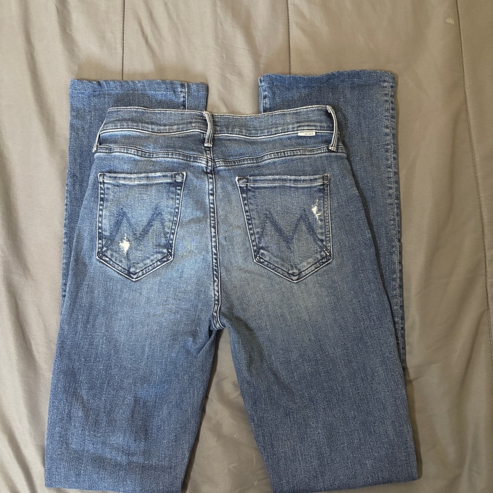 MOTHER Women's Distressed Blue Boot Cut Jeans - Picture 8 of 9